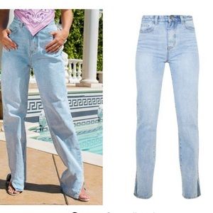 Pretty Little Thing Light Wash Split Hem Jeans